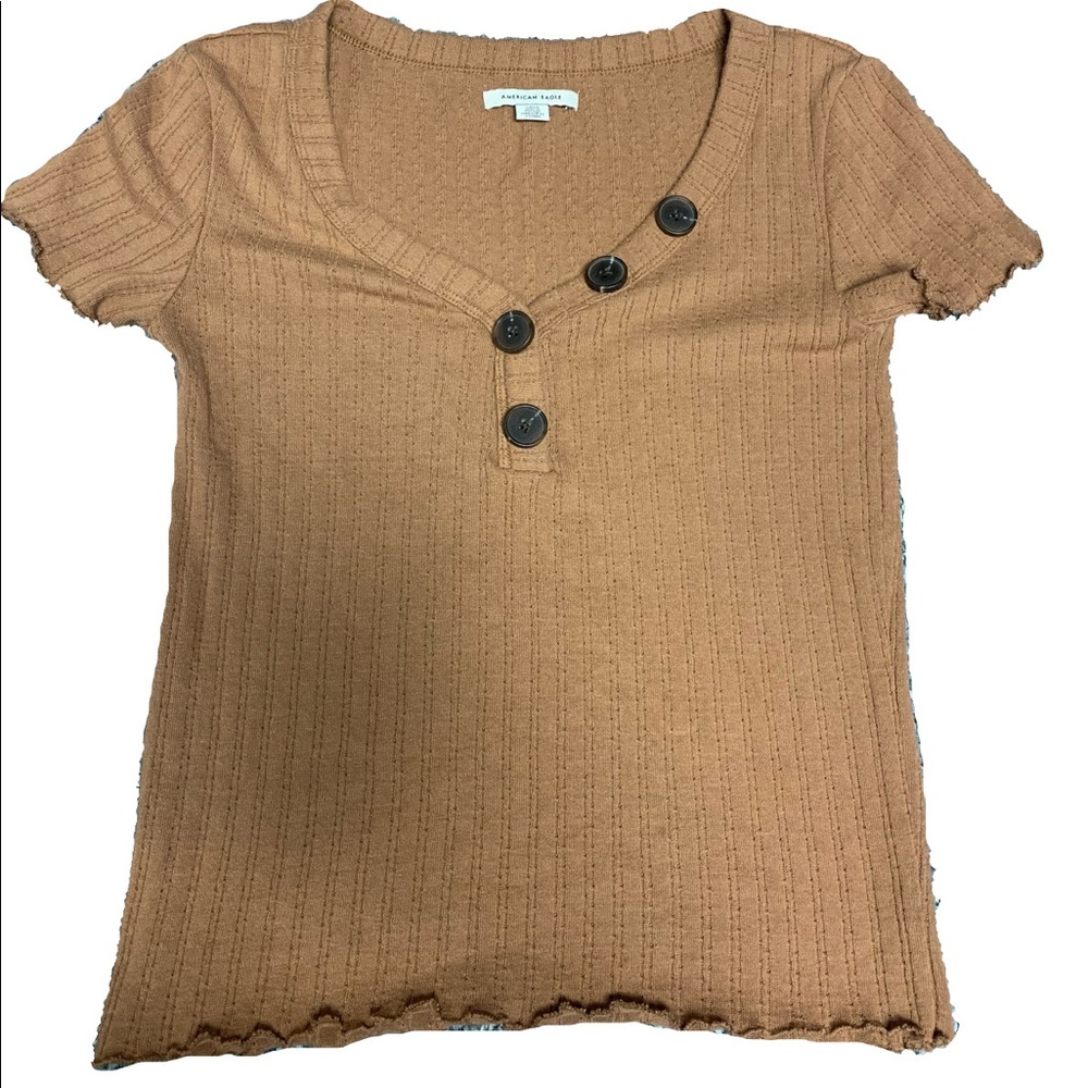 Brown American Eagle Button T-Shirt